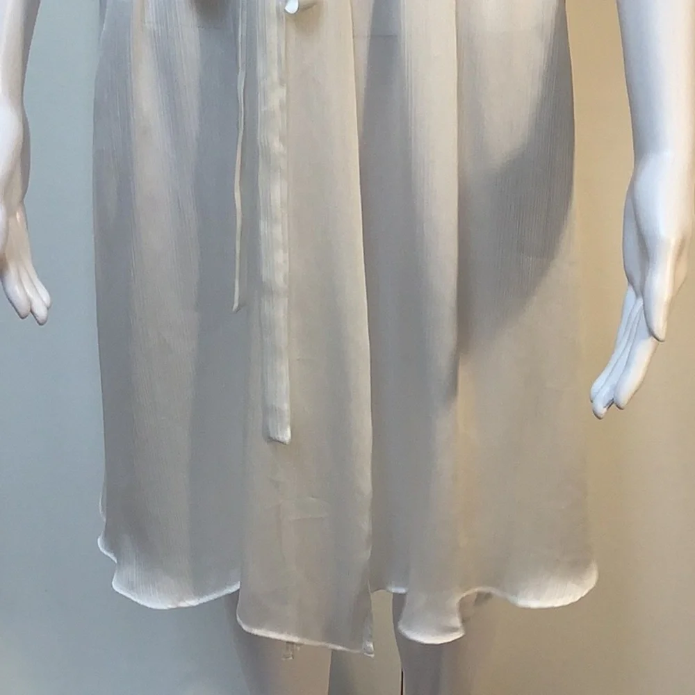 Oscar De La Renta Pink Label Ivory Semi Sheer Black Lace Shoulder Robe Sz M
